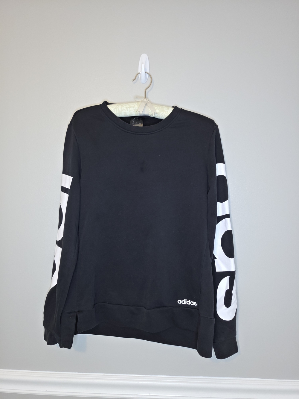 adidas Black Crewneck Sweatshirt with White Sleeve Logo Panels
